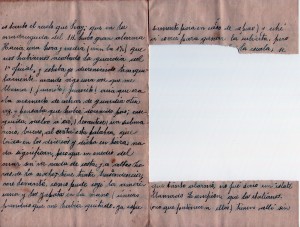 Fragment de la carta retallada per la censura